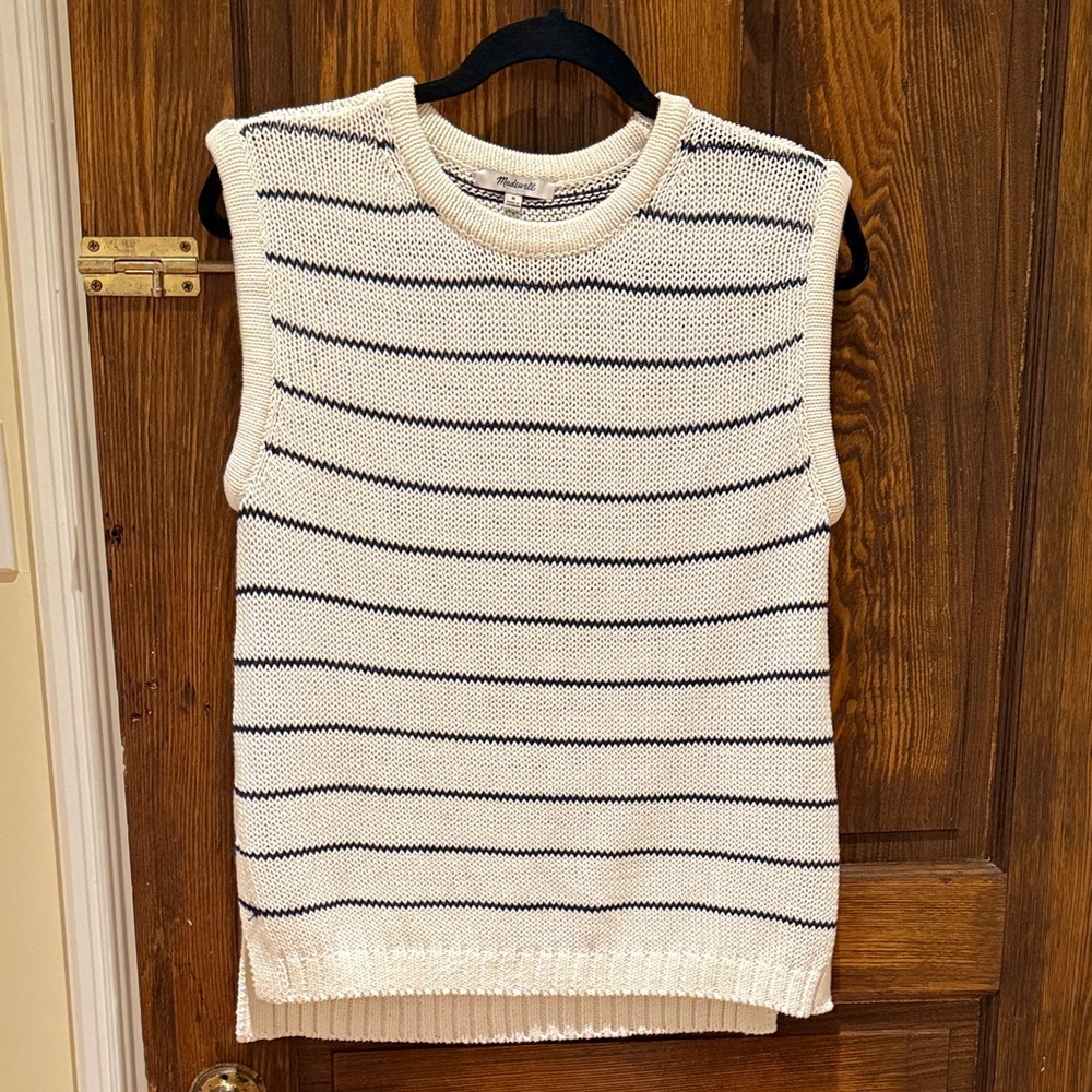 Madewell Cream and Black Striped Sleeveless Top
